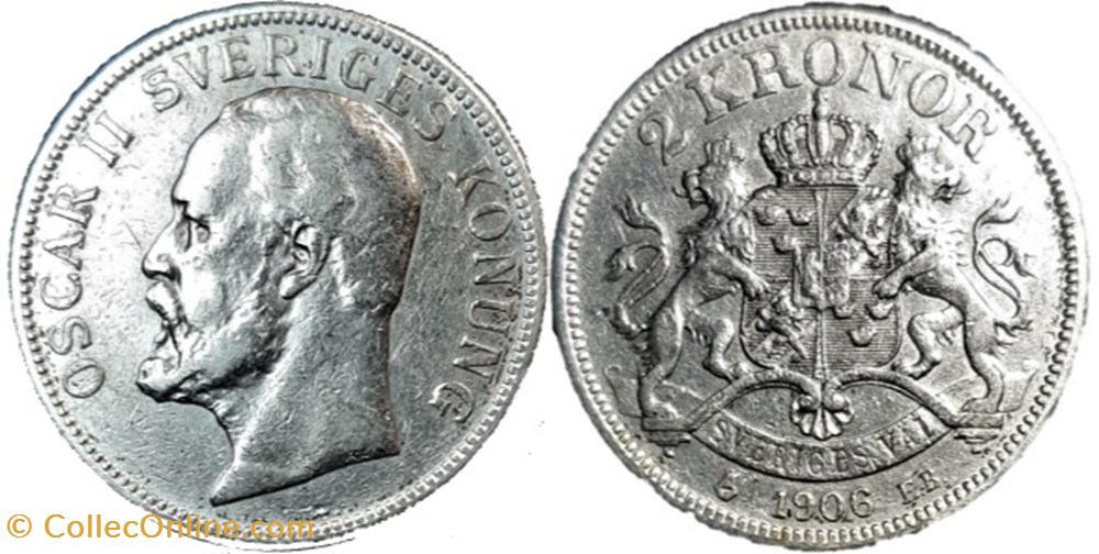 Oskar II of Sweden - 2 Kronor 1906 monnaies monde suede oskar ii of sweden 2 kronor 1906