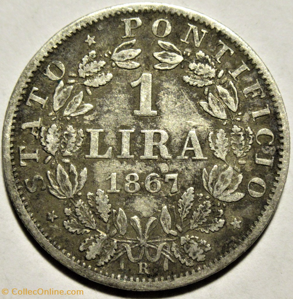 Pio IX, Papa - 1 Lira 1867, Anno XXII - Vaticano (ex.2) 3 monnaies monde pio ix papa 1 lira 1867 anno xxii vaticano ex 2