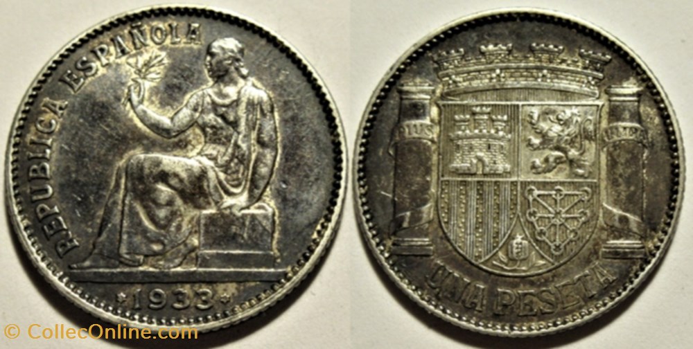 1933- Una Peseta - Second Republic of Spain monnaies monde espagne 1933 una peseta second republic of spain