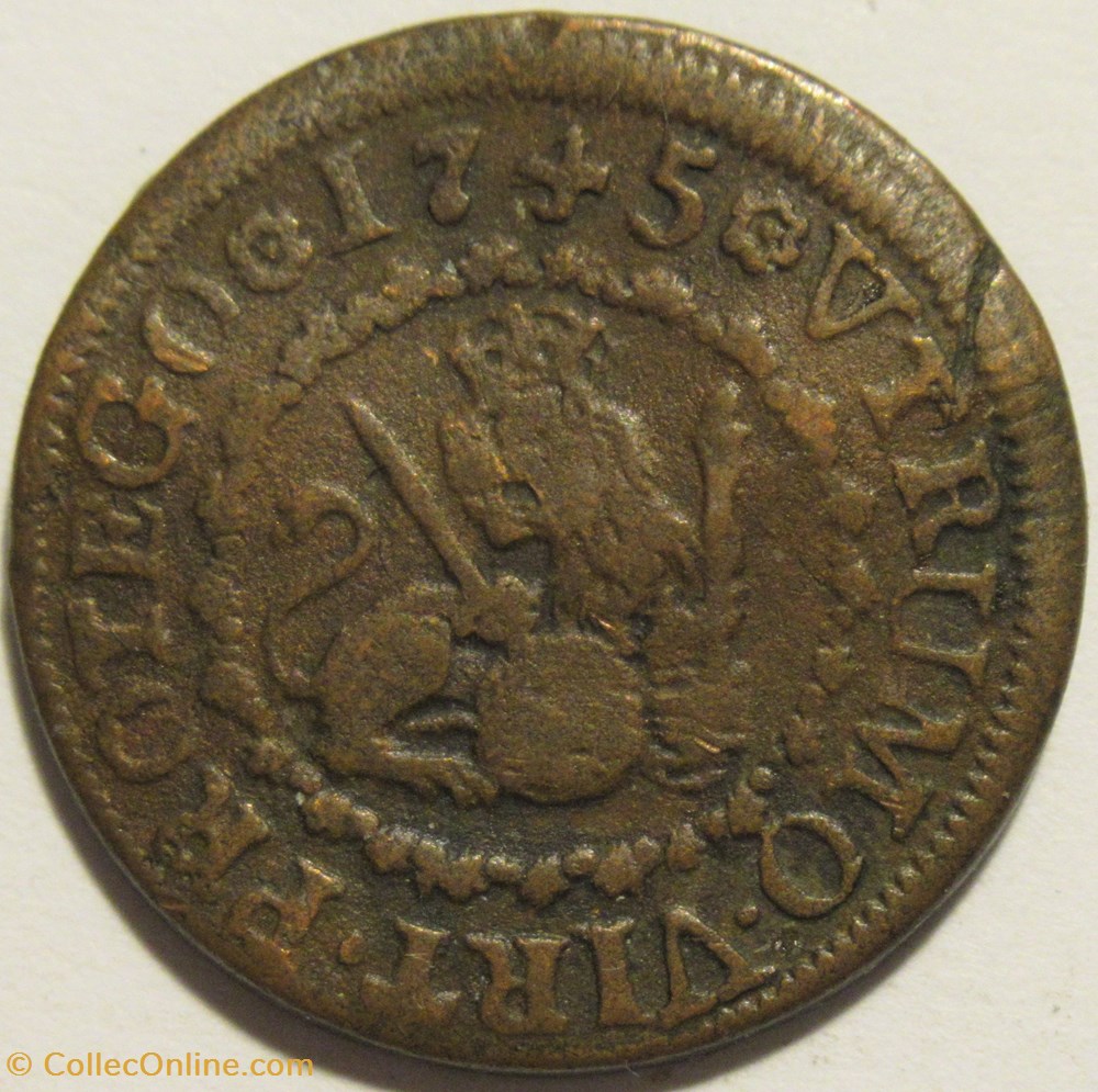 1745 Segovia, 2 Maravedis - Felipe V 3 monnaies europe medievale royaume espagne 1745 segovia 2 maravedis felipe v