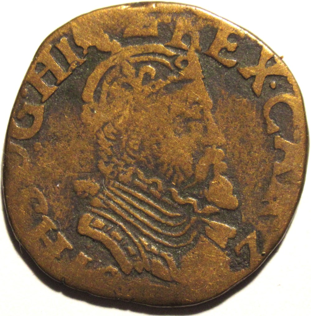 Philip II of Spain - 1 Liard 1582 - Arras, Spanish Netherlands monnaies europe medievale pays bas espagnols philip ii of spain 1 liard 1582 arras spanish netherlands
