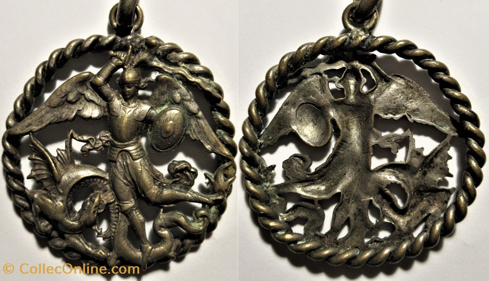 Medallion of Archangel Saint Michael slaying the dragon (ex.7) bijoux horlogerie divers medallion of archangel saint michael slaying the dragon ex 7