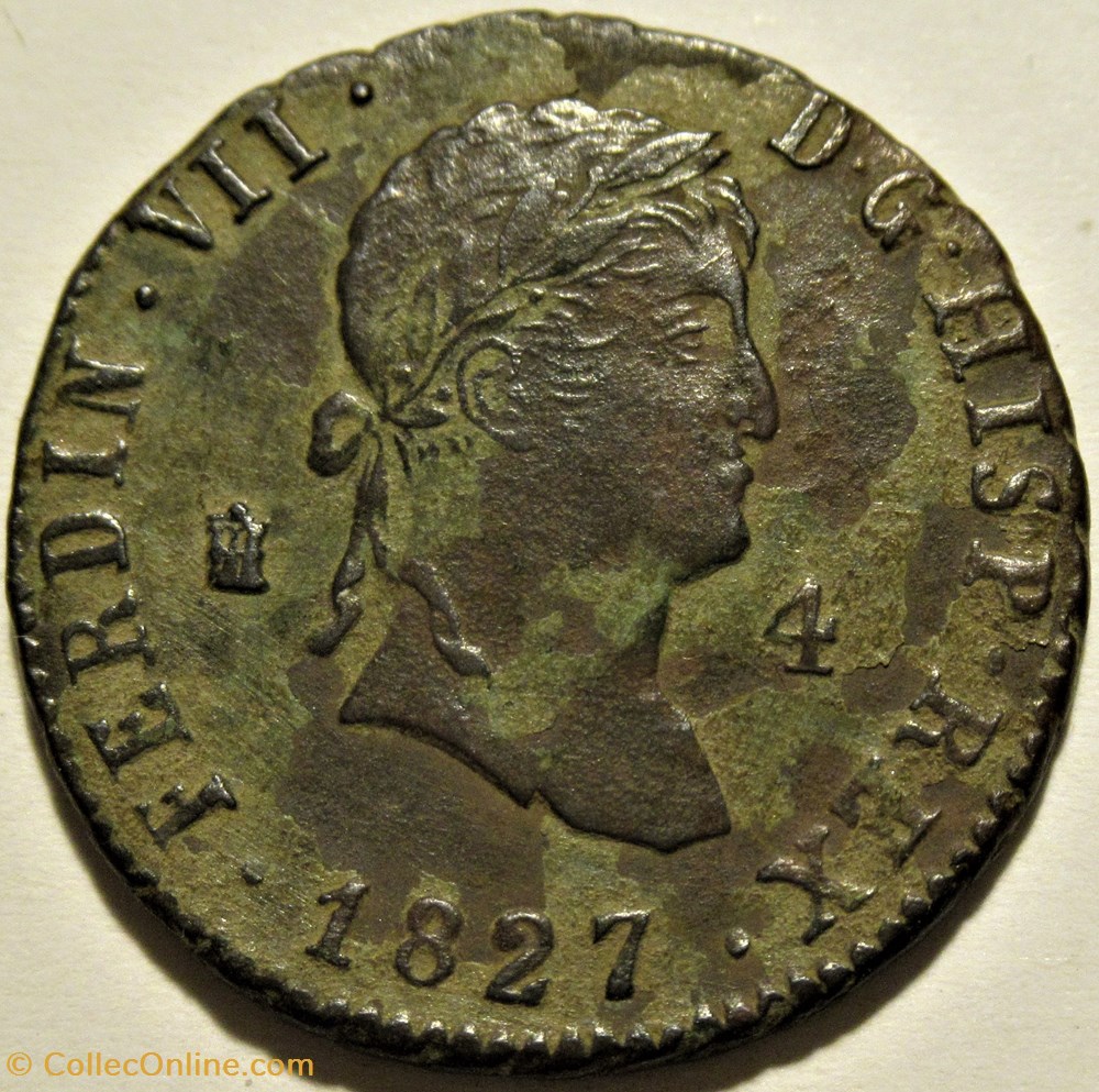 1827 Segovia 4 Maravedis - Fernando VII de España 2 monnaies monde espagne 1827 segovia 4 maravedis fernando vii de espana