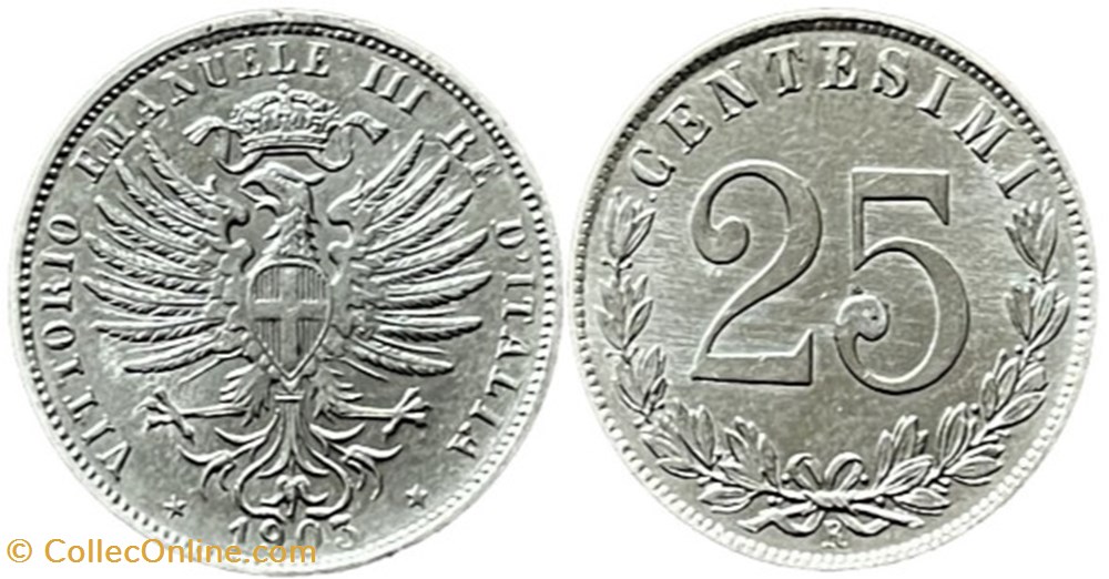 1903 Regno d'Italia, 25 Centesimi, Roma - Vittorio Emanuele III monnaies monde italie 1903 regno italia 25 centesimi roma vittorio emanuele iii