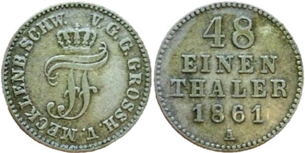 Friedrich Franz II - 1⁄48 Thaler 1861 - Grand Duchy of Mecklenburg-Schwerin monnaies monde allemagne friedrich franz ii 1 48 thaler 1861 grand duchy of mecklenburg schwerin