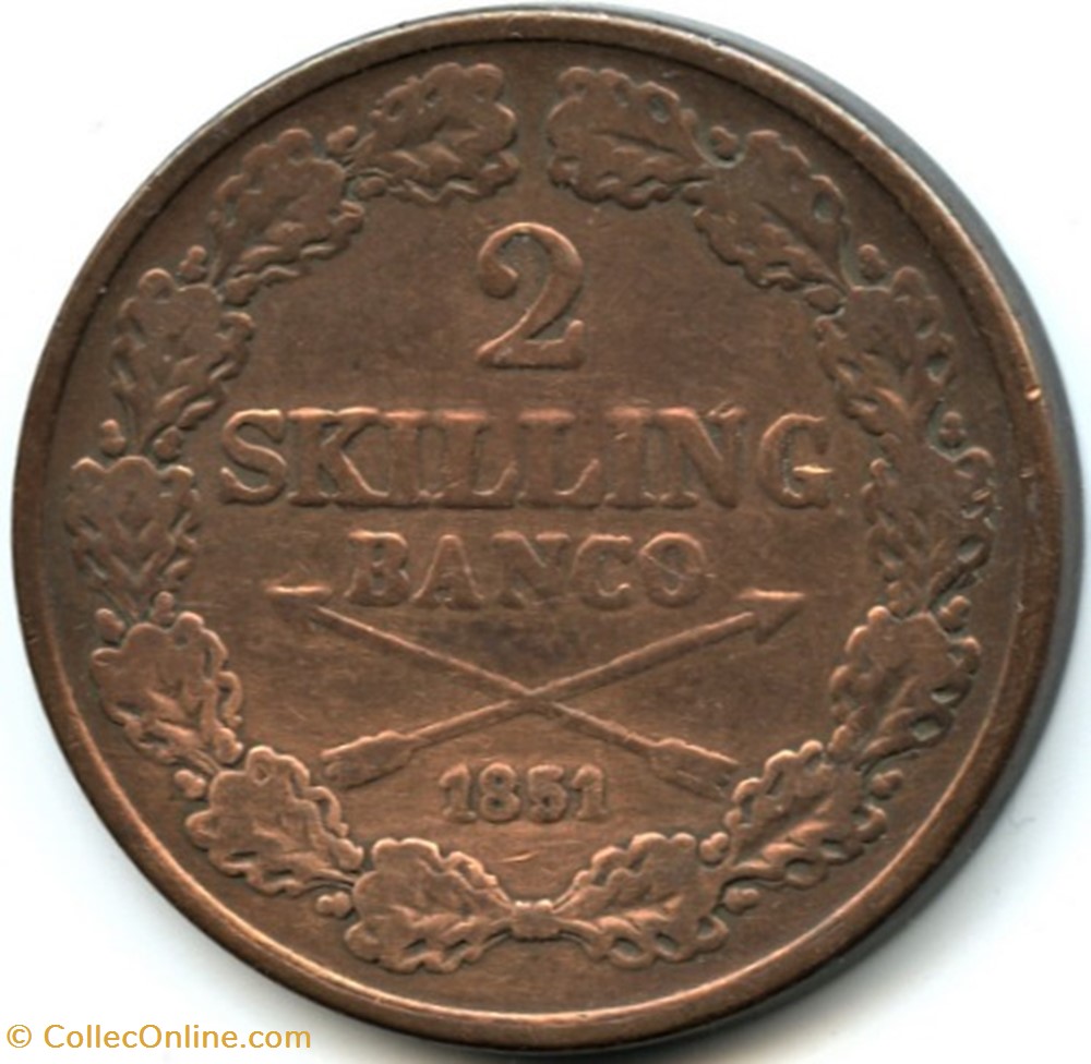 Sweden - Oscar I - 2 Skilling 1851 monnaies monde suede sweden oscar i 2 skilling 1851