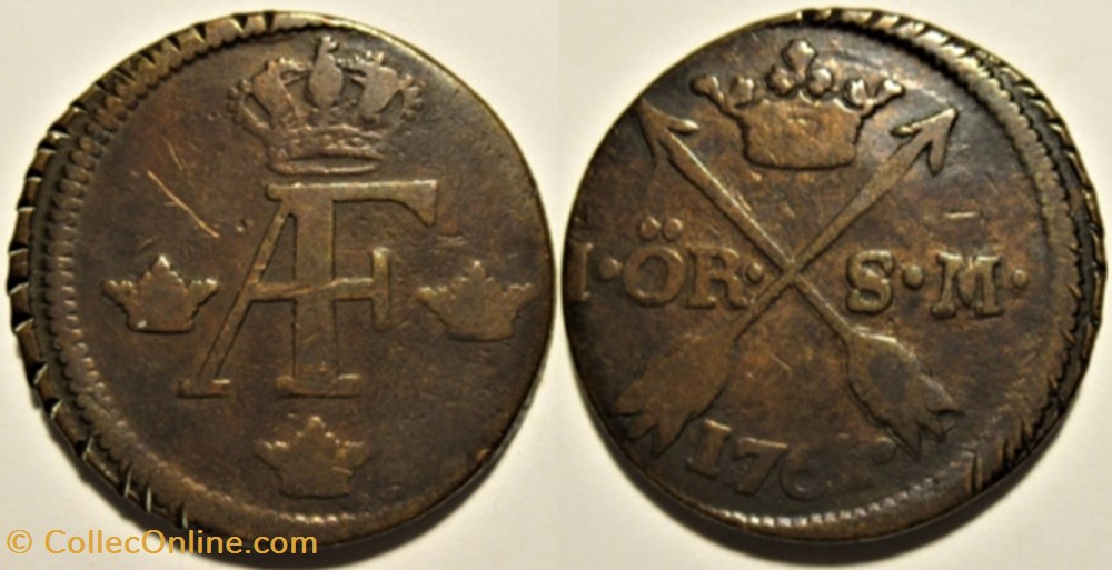 monnaies europe medievale royaume suede sweden king adolf fredrik 1 ore 1761 off center