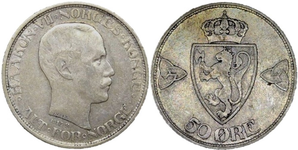 Haakon VII of Norway - 50 Øre 1913 monnaies monde norvege haakon vii of norway 50 re 1913