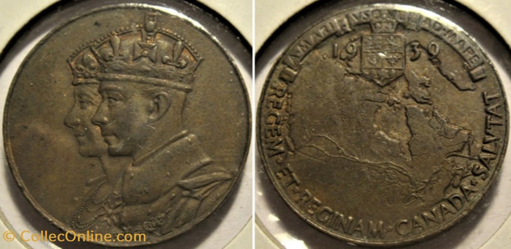 George VI & Elizabeth - 1939 Royal Visit Canada, Bronze small Medal monnaies jetons mereaux george vi elizabeth 1939 royal visit canada bronze small medal