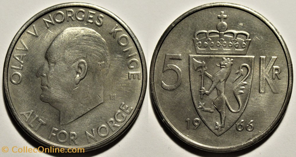 monnaies monde norvege olav v 5 kroner 1966 norway