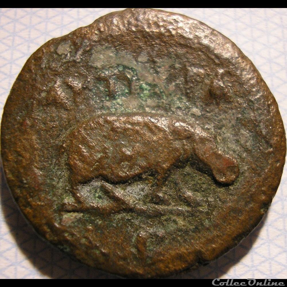 Claudius - Alexandria, Egypt - Diobol Hippopotomus - AD. 41-54 monnaie antique av jc ap romaine provinciale claudius alexandria egypt diobol hippopotomus ad 41 54