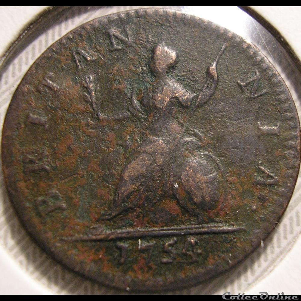 George II - Farthing 1754 Great Britain 2 monnaies europe medievale royaume d angleterre george ii farthing 1754 great britain