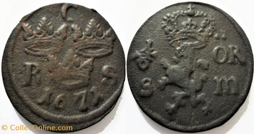 Sweden - Karl XI - 1/6 Öre 1671 monnaies monde suede sweden karl xi 1 6 ore 1671