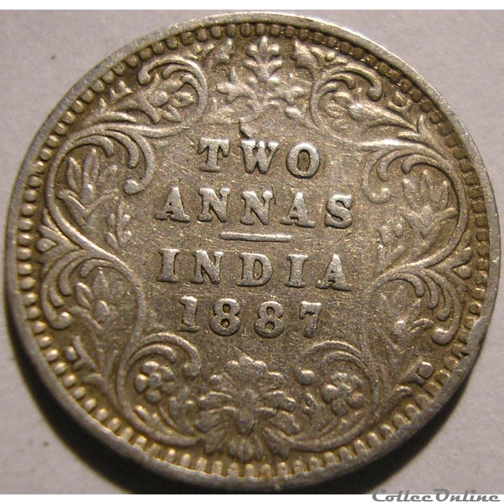 Victoria - Two Annas 1887 Calcutta - British India monnaie monde inde victoria two annas 1887 calcutta british india