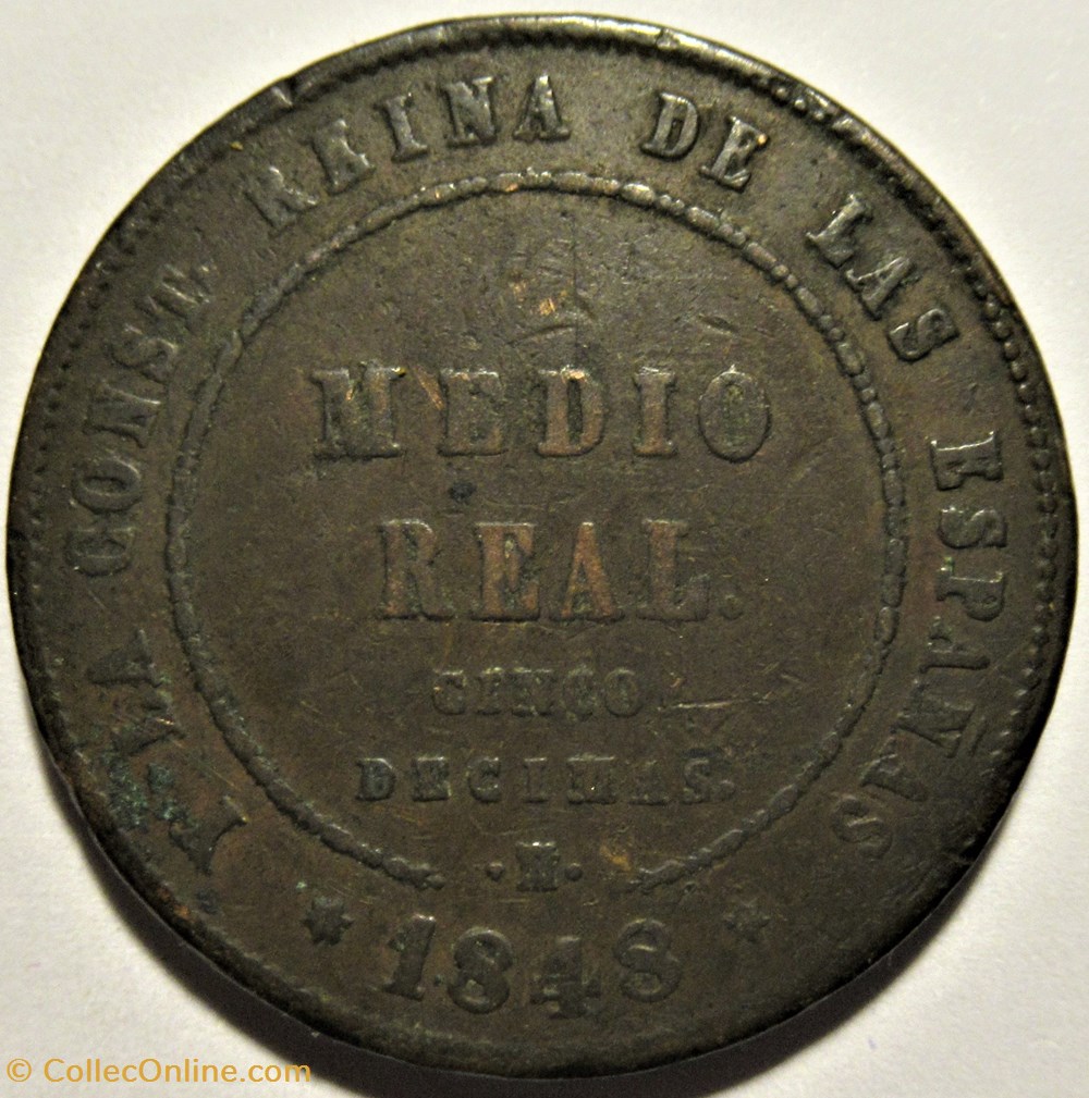 1848 Madrid - 1/2 Real - Isabel II España 3 monnaies monde espagne 1848 madrid 1 2 real isabel ii espana