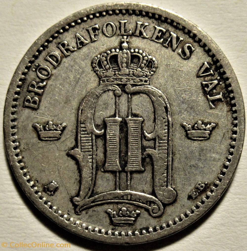 Sweden - Oskar II - 25 Öre 1881 2 monnaies monde suede sweden oskar ii 25 ore 1881
