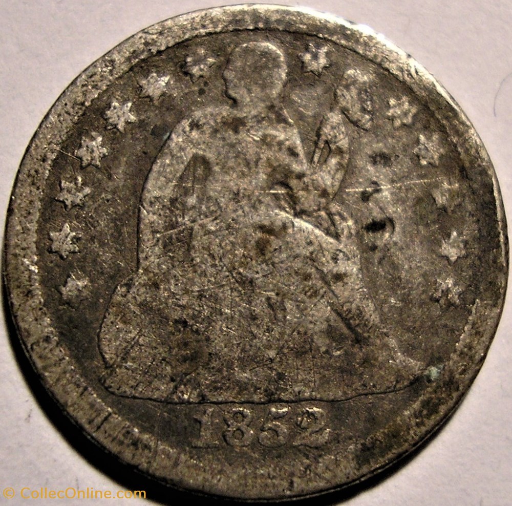 1852 Dime - 10 Cents - Repunched Date + Die Cracked monnaie monde etat uni 1852 dime 10 cents repunched date die cracked
