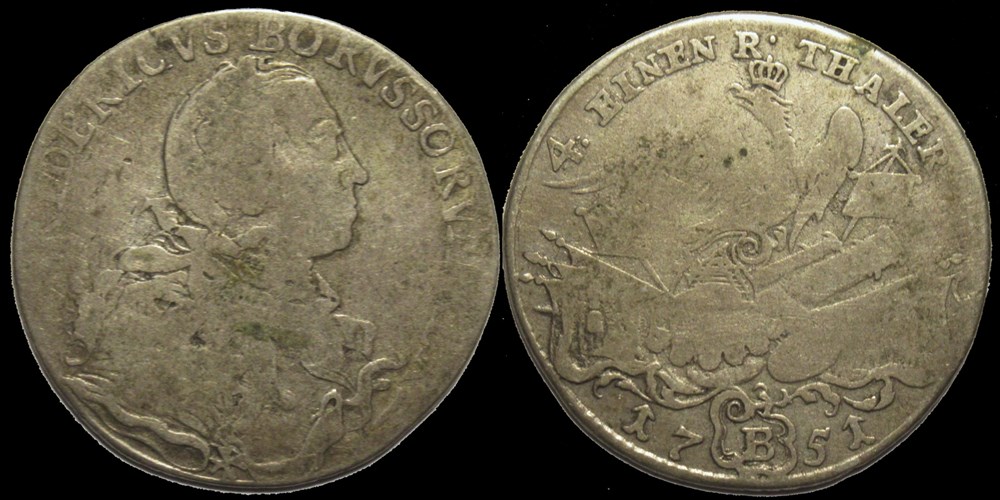monnaies europe medievale saint empire romain germanique friedrich ii the great 1 4 reichsthaler 1751 breslau kingdom of prussia
