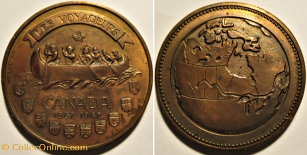 Les Voyageurs - 1867-1967, Centennial Token of Canada monnaies jetons mereaux les voyageurs 1867 1967 centennial token of canada