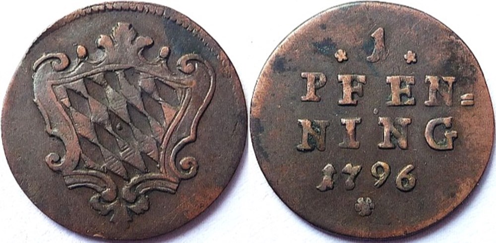 monnaies europe medievale saint empire romain germanique carl theodor 1 pfenning 1796 electorate of bavaria
