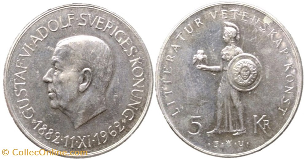 monnaies monde suede gustaf vi adolf of sweden 5 kronor 1962 80th birthday
