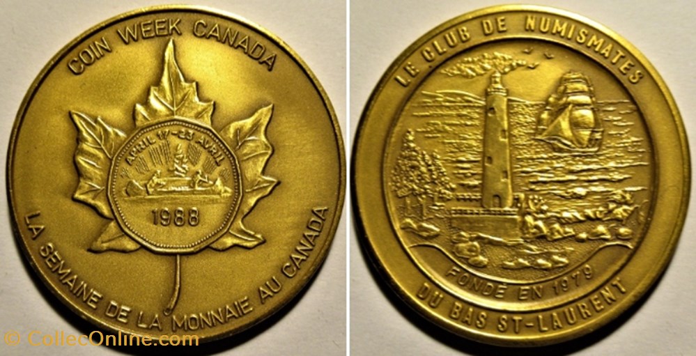 1988 Canada - Semaine de la Monnaie, Club Numismatique du Bas-Saint-Laurent monnaies paranumismatique jetons poids 1988 canada semaine de la monnaie club numismatique du bas saint laurent