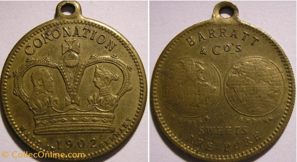 Edward VII & Alexandra - Medalet Barratt & Co. 1902 monnaie jeton mereaux edward vii alexandra medalet barratt co 1902