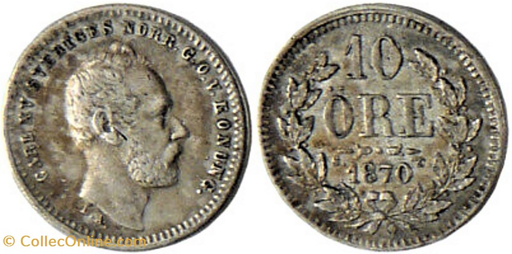 monnaies monde suede sweden carl xv 10 ore 1870