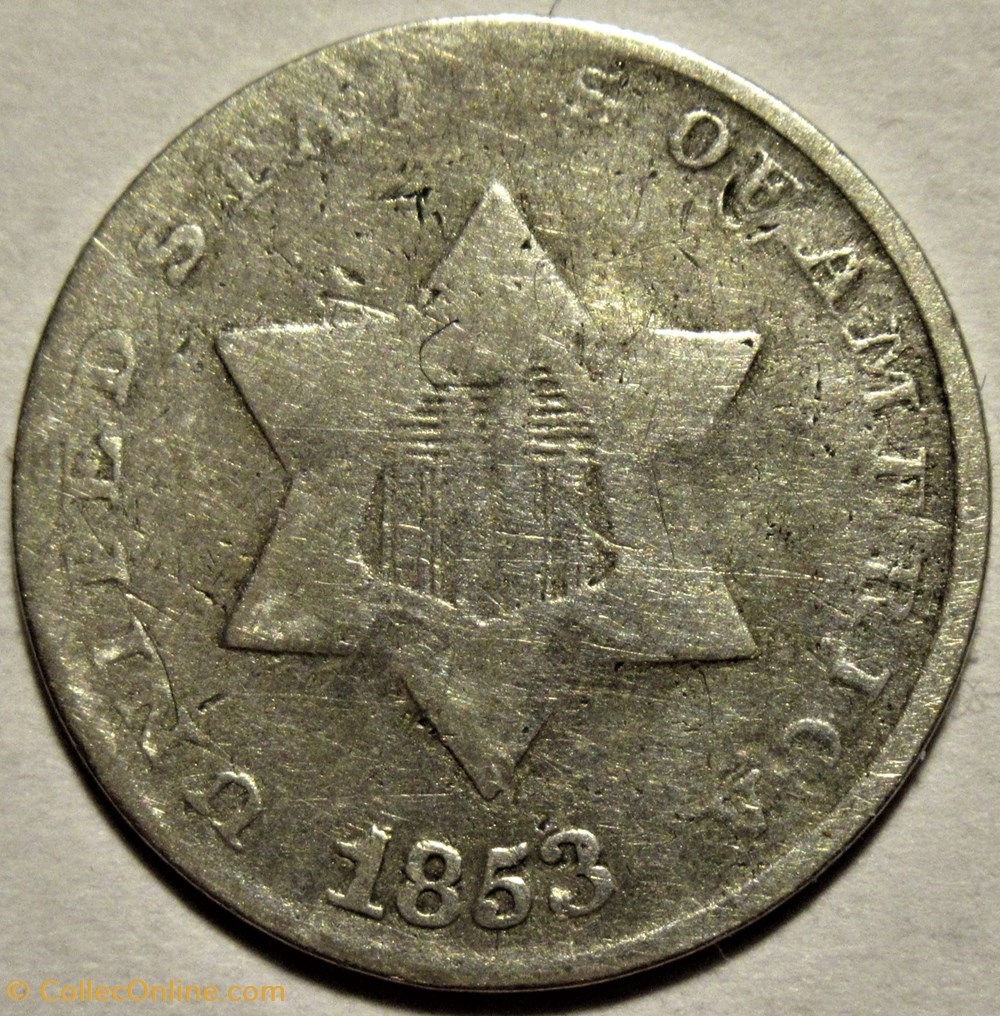 1853 - Silver Three Cents monnaies monde etats unis 1853 silver three cents