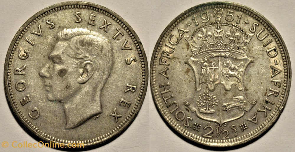 George VI - 2,½ Shillings 1951 - South Africa monnaies monde afrique du sud george vi 2 shillings 1951 south africa