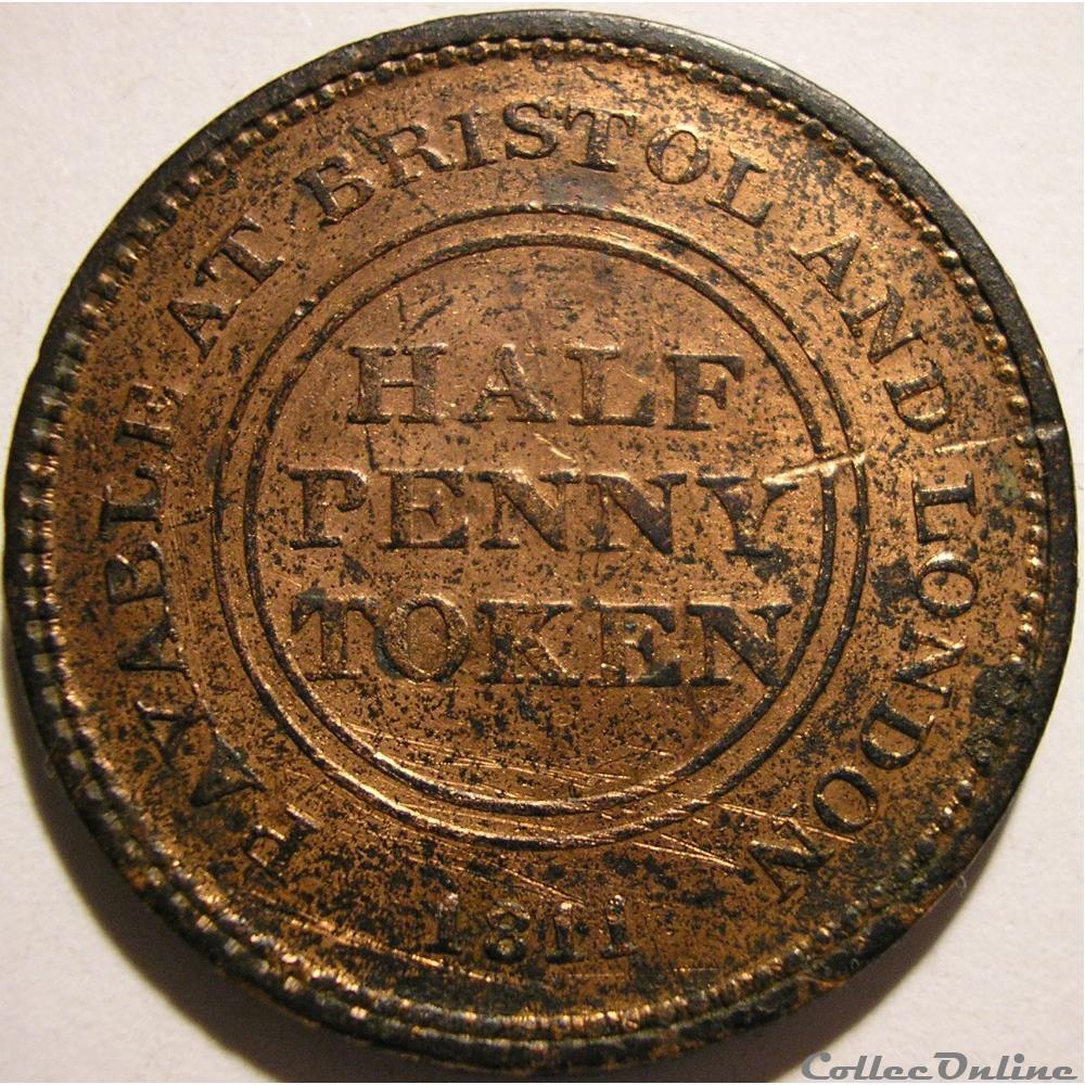 monnaie monde royaume uni 1811 halfpenny patent sheathing nail manufactory bristol ex 2