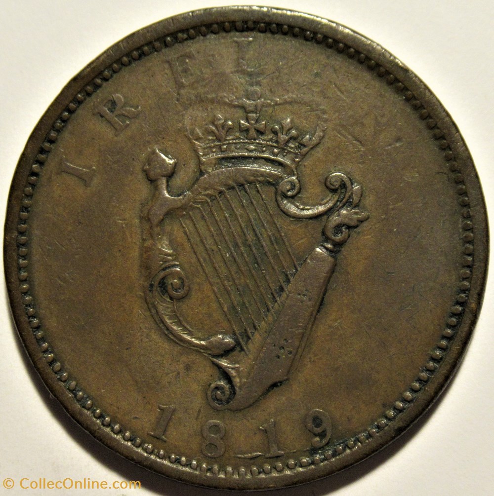 1819 One Penny Token, Ireland - King George III 3 monnaies jetons mereaux 1819 one penny token ireland king george iii