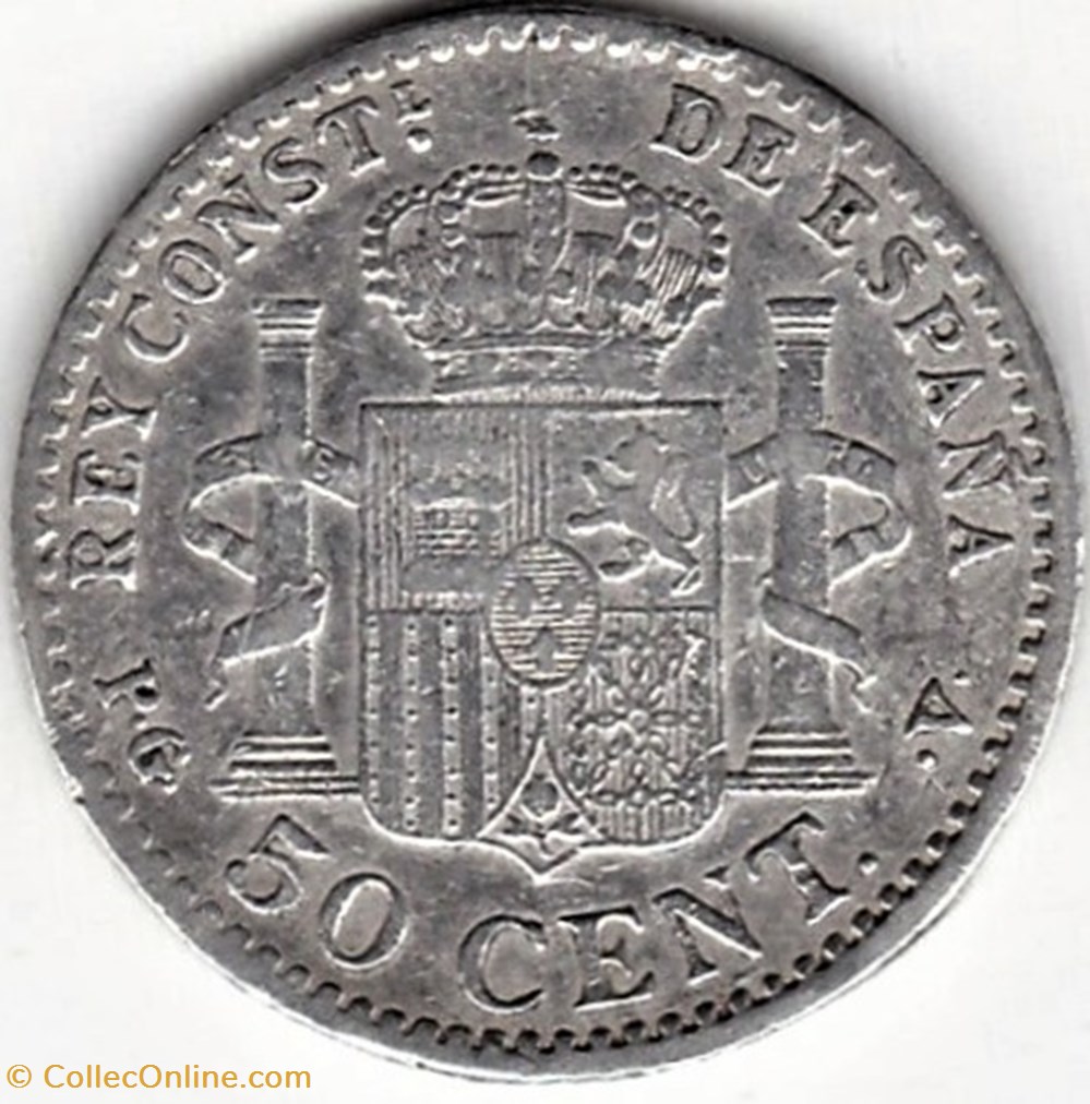 1896 - 50 Centimos - Alfonso XIII de España monnaies monde espagne 1896 50 centimos alfonso xiii de espana