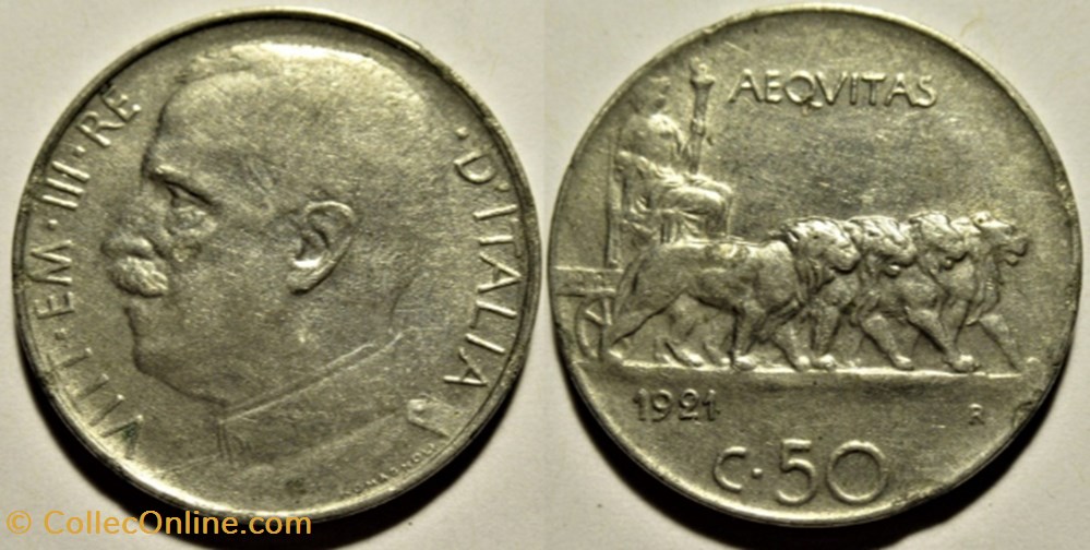 1921 Royaume d'Italie, 50 Centesimi, Roma - Vittorio Emanuele III monnaies monde 1921 royaume italie 50 centesimi roma vittorio emanuele iii