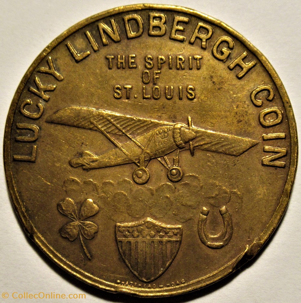 Lucky Lindbergh Token - Spirit of St. Louis - New York to Paris, 1927 3 monnaies jetons mereaux lucky lindbergh token spirit of st louis new york to paris 1927