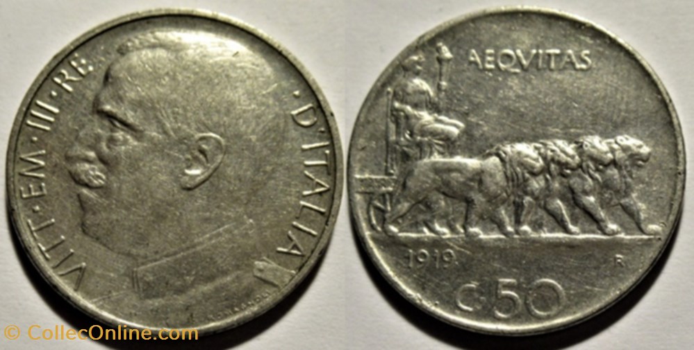 1919 Royaume d'Italie, 50 Centesimi, Roma - Vittorio Emanuele III monnaies monde 1919 royaume italie 50 centesimi roma vittorio emanuele iii