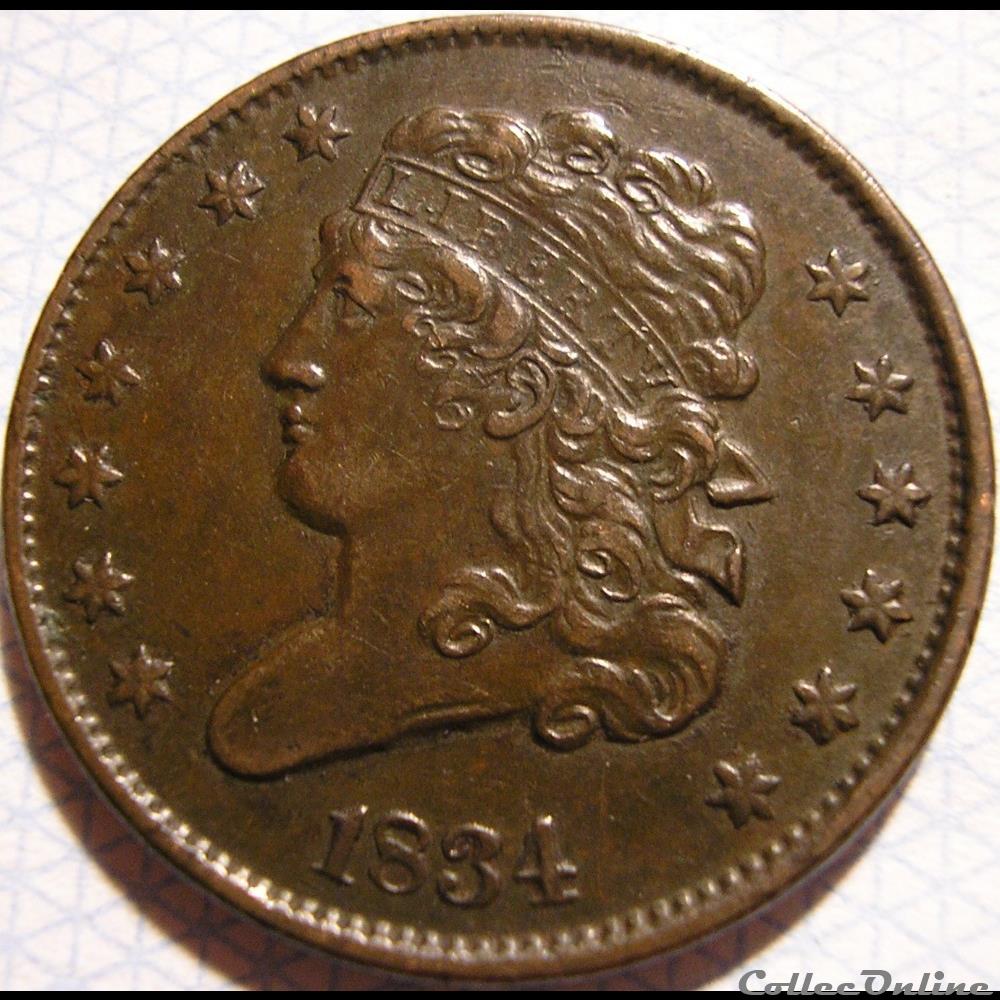 1834 Classic Head Half Cent monnaie monde etat uni 1834 classic head half cent