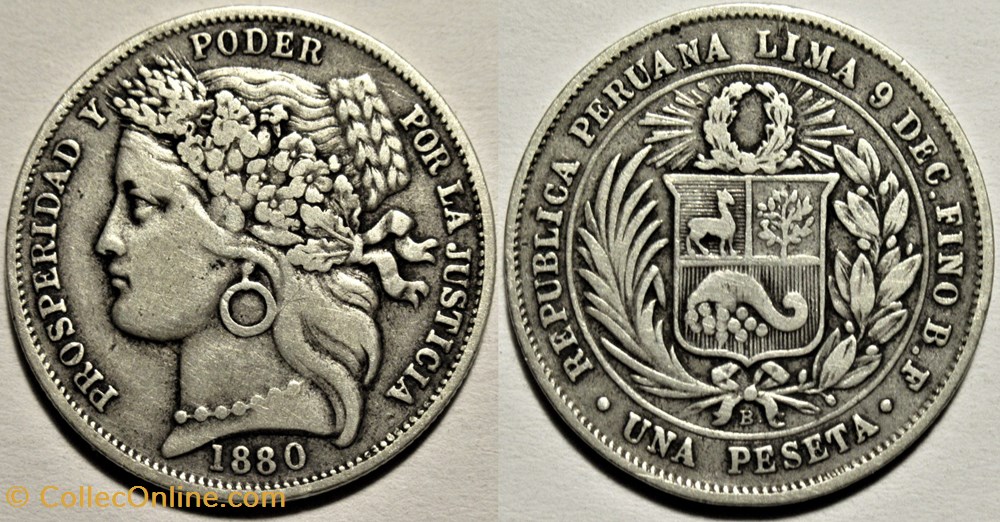 monnaies monde perou peru una peseta 1880