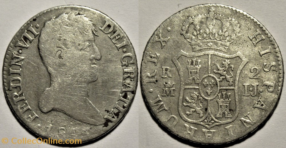 1813 Madrid 2 Reales - Fernando VII de España monnaies monde espagne 1813 madrid 2 reales fernando vii de espana