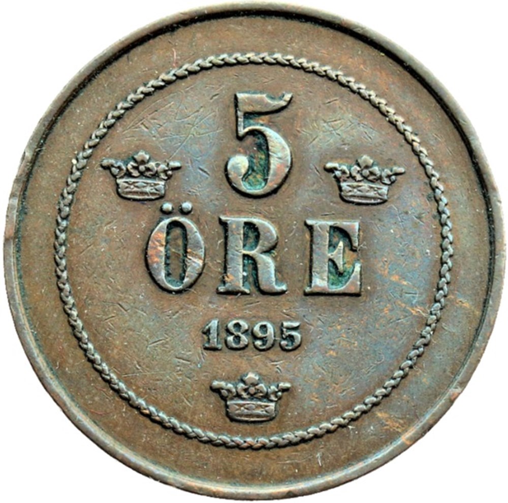 Sweden - Oskar II - 5 Öre 1895 monnaies monde suede sweden oskar ii 5 ore 1895