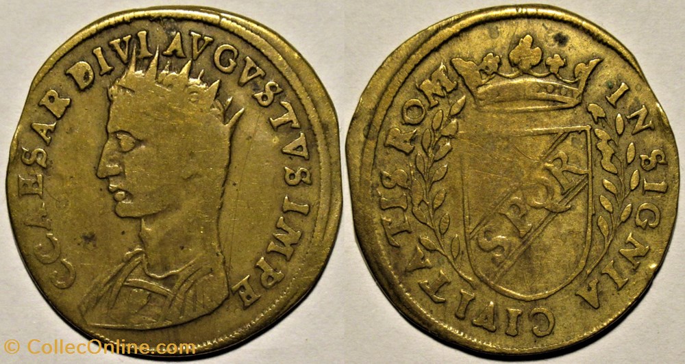 Caesar divi Augustus- Rechenpfennig "SPQR", ca.1550 Nuremberg (2 ex) monnaies paranumismatique jetons poids caesar divi augustus rechenpfennig spqr ca 1550 nuremberg 2 ex
