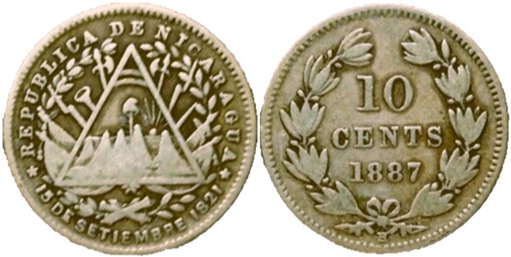 Nicaragua - 10 Centavos 1887 Heaton monnaies monde nicaragua 10 centavos 1887 heaton