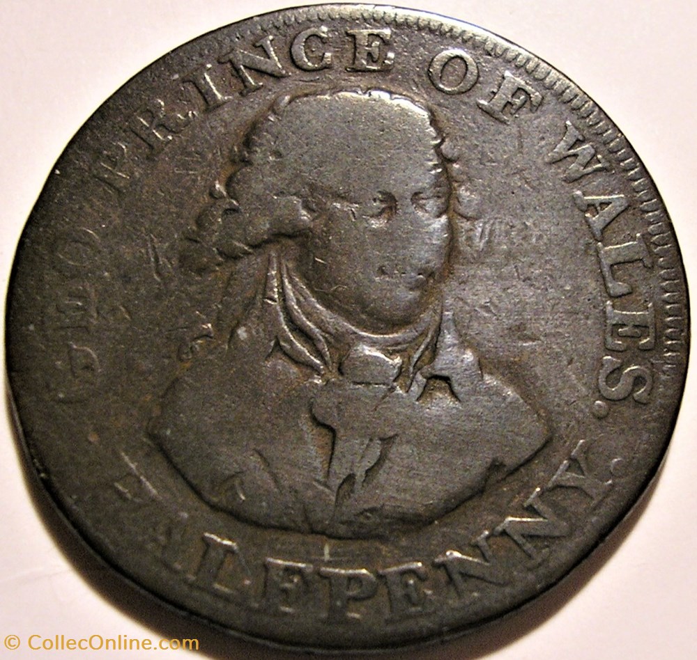 1787-1797 HalfPenny - George, Prince of Wales, Middlesex, England monnaie monde royaume uni 1787 1797 halfpenny george prince of wales middlesex england