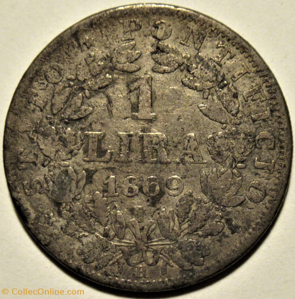 Pio IX, Papa - 1 Lira 1869, Anno XXIV - Vaticano 3 monnaies monde pio ix papa 1 lira 1869 anno xxiv vaticano
