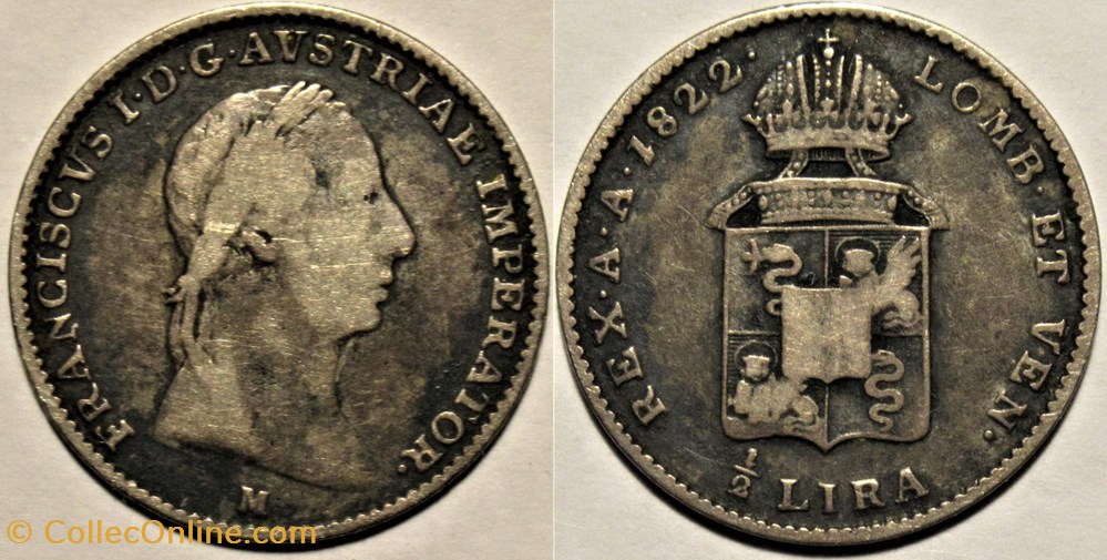 monnaies monde italie 1822 regno lombardo veneto 1 2 lira franz i asburgo lorena