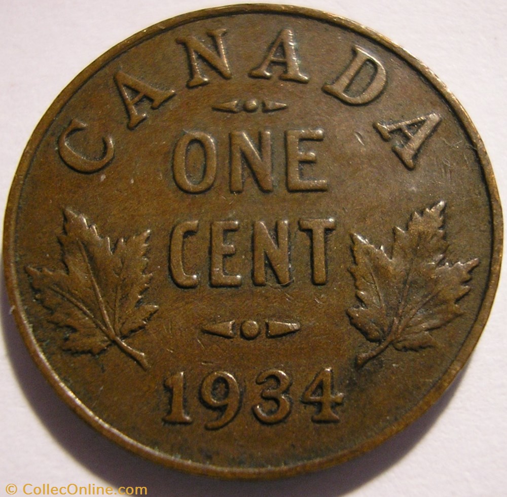 George V - 1 Cent 1934 monnaie monde canadum george v 1 cent 1934