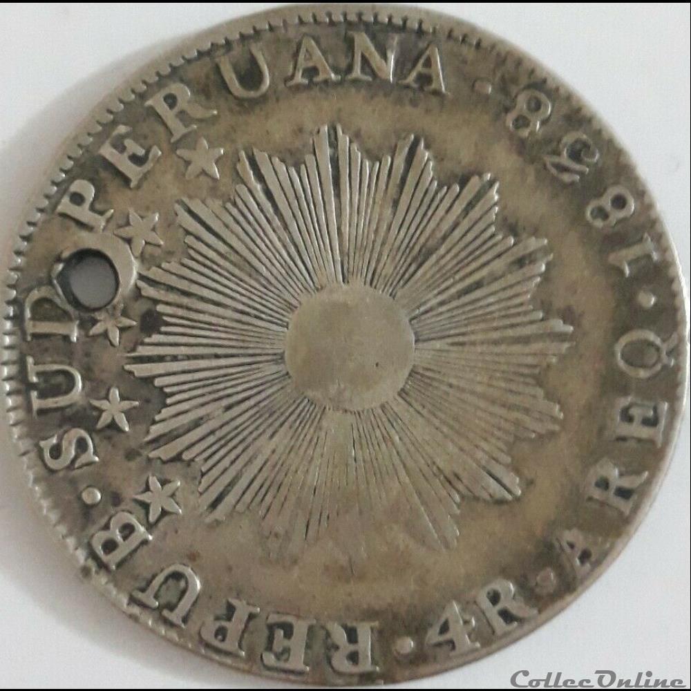 monnaie monde perou peru south peru 4 reales 1838 areq