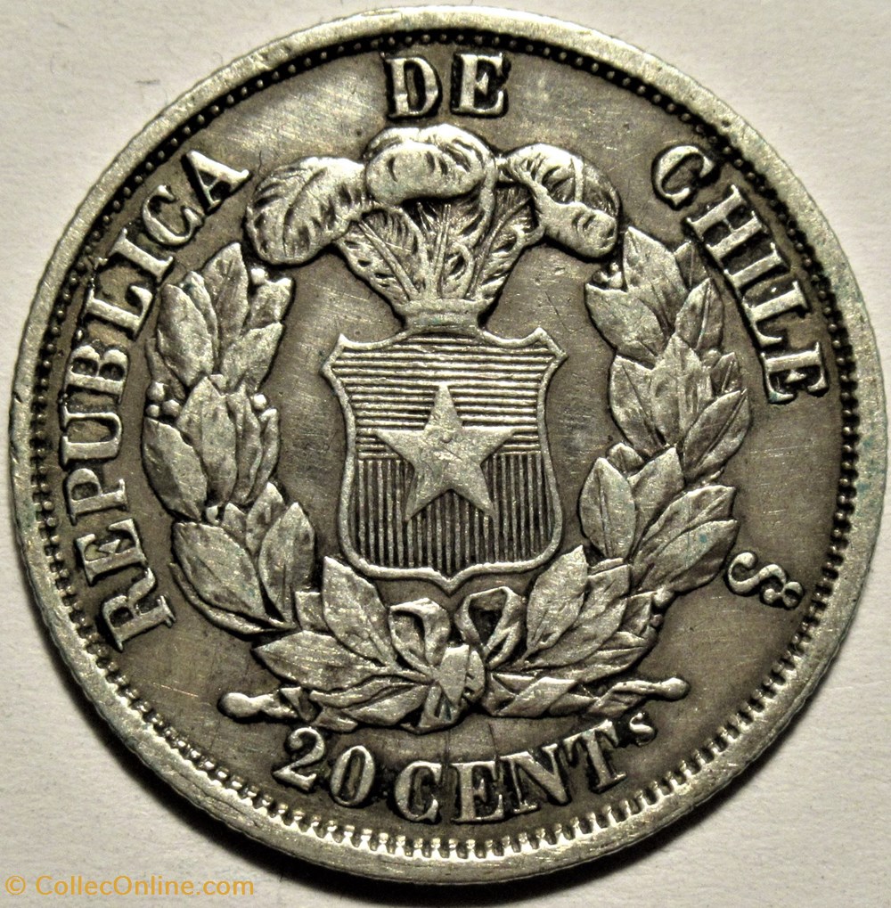 Chile - 20 Centavos 1866 Santiago monnaies monde chili chile 20 centavos 1866 santiago