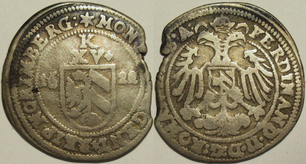 1622 Free City of Nuremberg, 15 Kreuzer - Emperor Ferdinand II monnaies europe medievale saint empire romain germanique 1622 free city of nuremberg 15 kreuzer emperor ferdinand ii