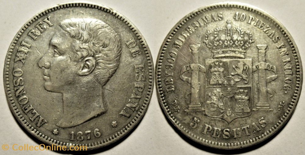 1876 - 5 Pesetas - Alfonso XII de España monnaies monde espagne 1876 5 pesetas alfonso xii de espana